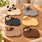 Animal Wool Felt Coasters Set, Panda Koala Penguin Duck Capybara Otter Mug Mats, 10cm
