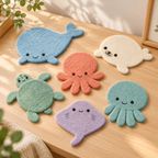 Wool Felt Sea Animal Coasters Set of 6 Whale Seal Octopus Turtle Stingray Jellyfish Mug Mats 10cm