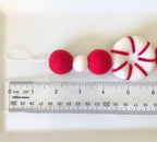 Handmade Wool Felt Peppermint Garland with Red and White Felt Balls for Fireplace Mantle Decoration