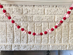 Handmade Wool Felt Peppermint Garland with Red and White Felt Balls for Fireplace Mantle Decoration