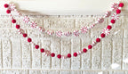 Handmade Wool Felt Peppermint Garland with Red and White Felt Balls for Fireplace Mantle Decoration