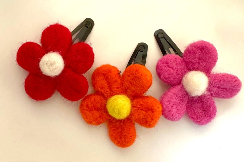 Felt Flower Hair Clips 3-Piece Set, Pink Orange Red, 2 Inch Snap Clips