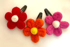 Felt Flower Hair Clips 3-Piece Set, Pink Orange Red, 2 Inch Snap Clips