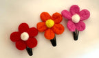 Felt Flower Hair Clips 3-Piece Set, Pink Orange Red, 2 Inch Snap Clips