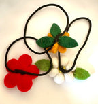 Colorful Felt Flower Hair Ties Set of 3, Handmade Floral Hair Accessories, 2-2.5 Inch Flowers
