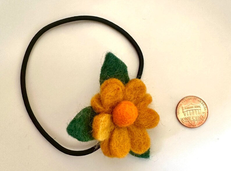 Colorful Felt Flower Hair Ties Set of 3, Handmade Floral Hair Accessories, 2-2.5 Inch Flowers