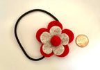Colorful Felt Flower Hair Ties Set of 3, Handmade Floral Hair Accessories, 2-2.5 Inch Flowers