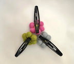 Felt Flower Hair Clips, Set of 3, Pink Blue Green, 2.5 Inch Snap Clips, Handcrafted, 1.5 Inch Flowers