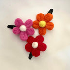 Felt Flower Hair Clips 3-Piece Set, Pink Orange Red, 2 Inch Snap Clips