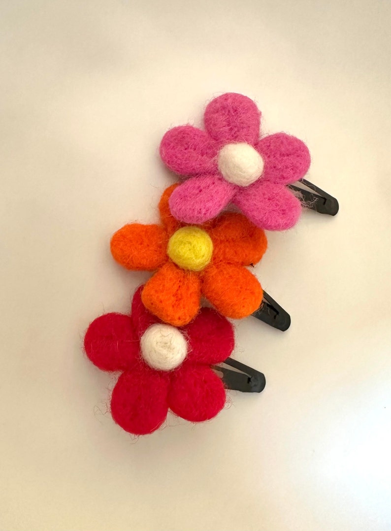 Felt Flower Hair Clips 3-Piece Set, Pink Orange Red, 2 Inch Snap Clips