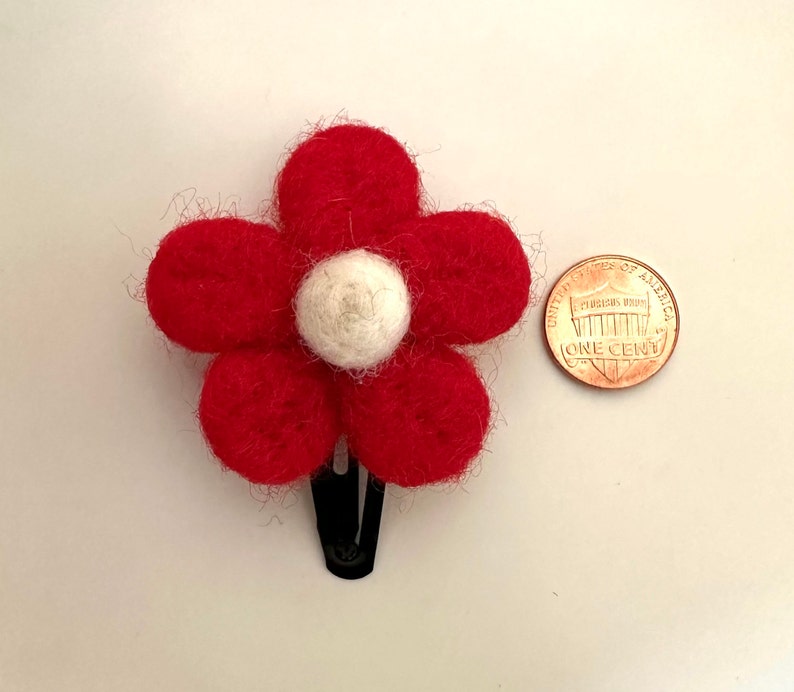 Felt Flower Hair Clips 3-Piece Set, Pink Orange Red, 2 Inch Snap Clips