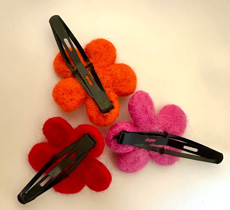Felt Flower Hair Clips 3-Piece Set, Pink Orange Red, 2 Inch Snap Clips