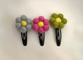 Felt Flower Hair Clips, Set of 3, Pink Blue Green, 2.5 Inch Snap Clips, Handcrafted, 1.5 Inch Flowers