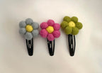 Felt Flower Hair Clips, Set of 3, Pink Blue Green, 2.5 Inch Snap Clips, Handcrafted, 1.5 Inch Flowers