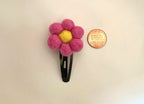 Felt Flower Hair Clips, Set of 3, Pink Blue Green, 2.5 Inch Snap Clips, Handcrafted, 1.5 Inch Flowers