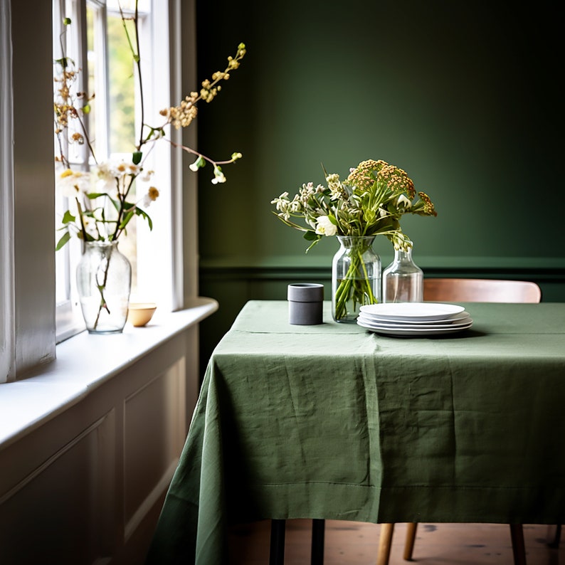Linen Tablecloth in Burgundy – Rustic Rectangle or Square Fall Dining Table Cover, Washable