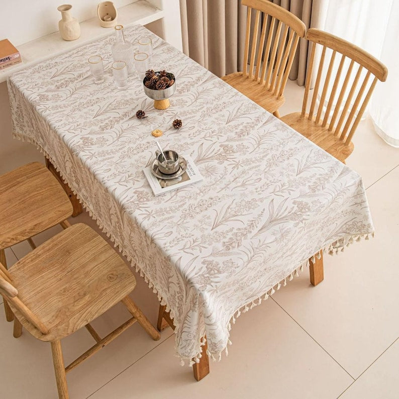 Waterproof Stain-Resistant Oilcloth Tablecloth Rectangle Botanical Summer Decor