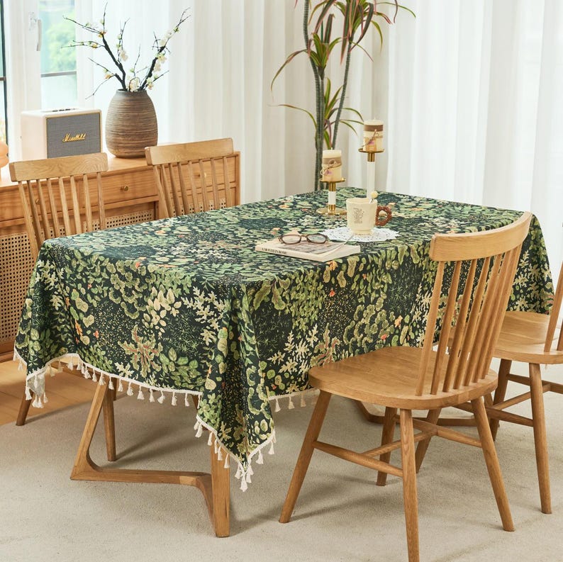 Waterproof Stain-Resistant Oilcloth Tablecloth Rectangle Botanical Summer Decor