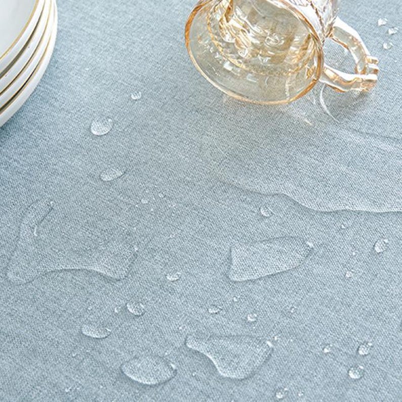 Waterproof Oval & Round Oilcloth Tablecloth, Oatmeal Beige Linen Texture, Large Dining Table Cover with Fringe