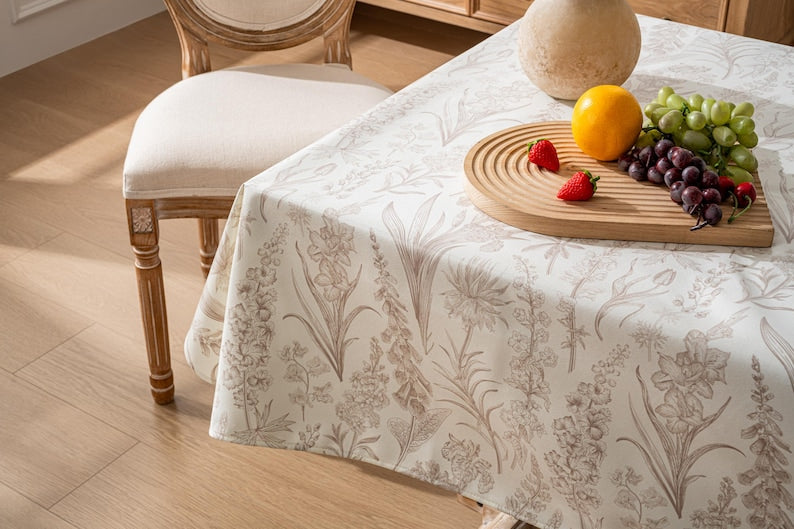 Waterproof Stain-Resistant Oilcloth Tablecloth Rectangle Botanical Summer Decor