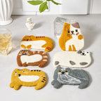 Handmade Nepal Wool Felt Cat Design Coffee Coasters, Set of 4, 4.3-5 Inch