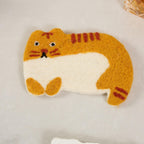 Handmade Nepal Wool Felt Cat Design Coffee Coasters, Set of 4, 4.3-5 Inch