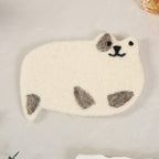 Handmade Nepal Wool Felt Cat Design Coffee Coasters, Set of 4, 4.3-5 Inch
