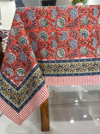 Floral Cotton Tablecloth Hand Block Print Square Rectangle Round