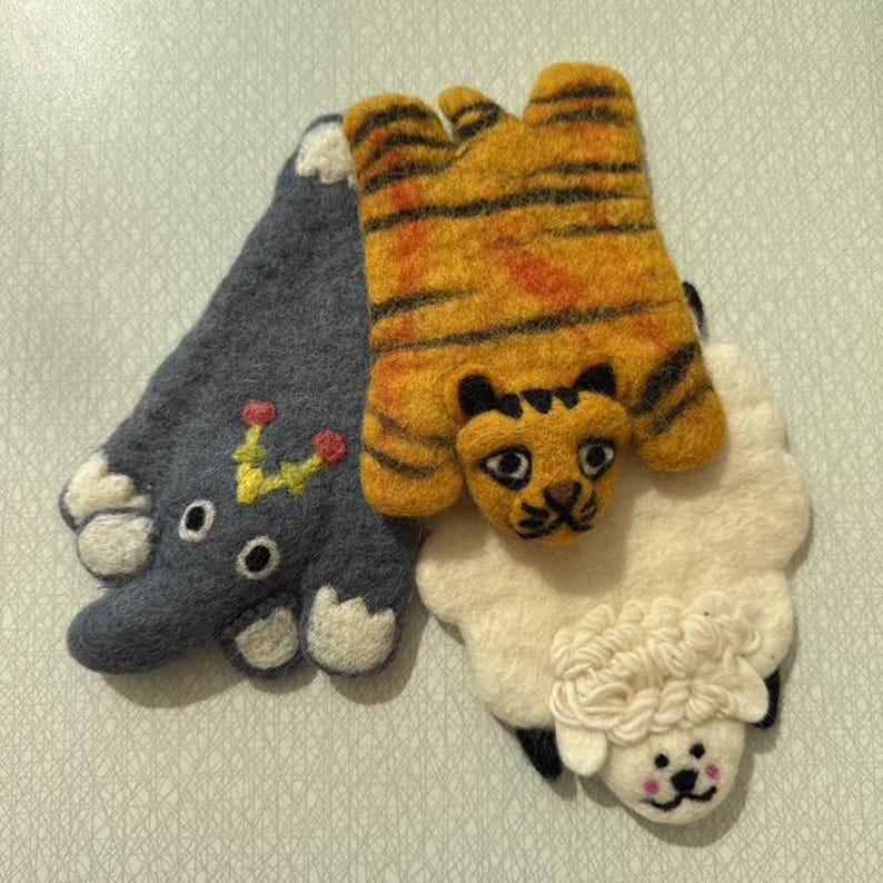Handmade Wool Felt Animal Coasters Set – Home Decor, Multicolor