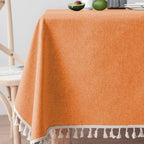 Avocado Green Waterproof Tablecloth with Tassel Edge Option for Dining, Stain-Resistant Outdoor Table Cover, Solid Color