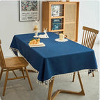 Avocado Green Waterproof Tablecloth with Tassel Edge Option for Dining, Stain-Resistant Outdoor Table Cover, Solid Color