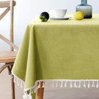 Avocado Green Waterproof Tablecloth with Tassel Edge Option for Dining, Stain-Resistant Outdoor Table Cover, Solid Color