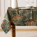 Linen-Textured Tablecloth, Extra Wide Botanical Arts and Crafts Floral Table Cover, Rectangle Square Round Dining Tablecloth