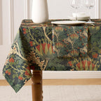 Linen-Textured Tablecloth, Extra Wide Botanical Arts and Crafts Floral Table Cover, Rectangle Square Round Dining Tablecloth