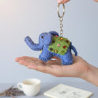 Wool Felt Elephant Keychain with Beaded Saddle and Jingle Bell, 10 cm Handcrafted Bag Charm