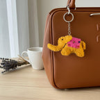 Wool Felt Elephant Keychain with Beaded Saddle and Jingle Bell, 10 cm Handcrafted Bag Charm