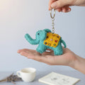 Wool Felt Elephant Keychain with Beaded Saddle and Jingle Bell, 10 cm Handcrafted Bag Charm