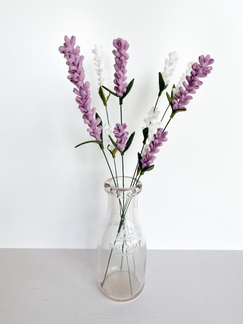 Wool Felt Lavender Stems – Soft Purple Botanical Decor, 3 Pack – Felt Flowers for Bouquet