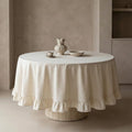 Linen Cotton Ruffle Tablecloth Rectangle or Round Vintage Boho Farmhouse Dining