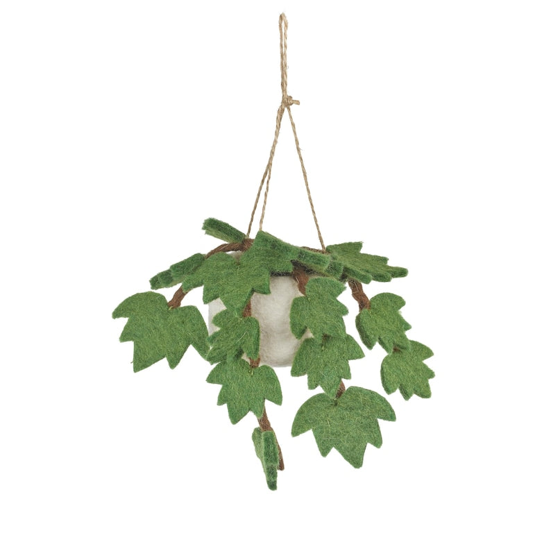 Handmade Felt English Ivy Hanging House Plant Decoration, Green, 18 x 7 cm