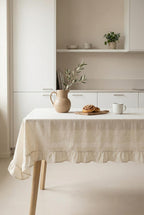 Linen Cotton Ruffle Tablecloth Rectangle or Round Vintage Boho Farmhouse Dining