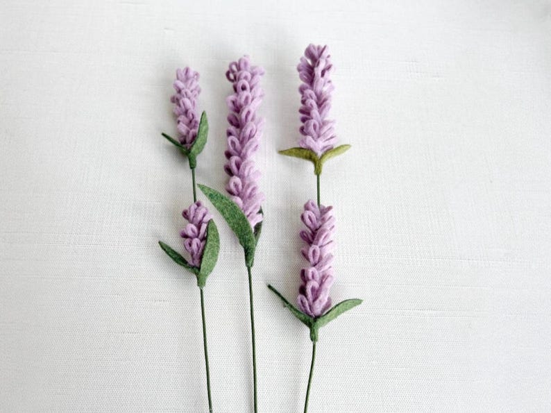 Wool Felt Lavender Stems – Soft Purple Botanical Decor, 3 Pack – Felt Flowers for Bouquet