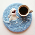 Wool Felt Shark Coaster, Nautical Mug Rug, Handmade Desk Decor, Ocean Theme Gift