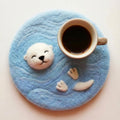 Wool Felt Seal Coaster, Needle Felted Animal Mug Mat, Round Natural Texture Table Decor