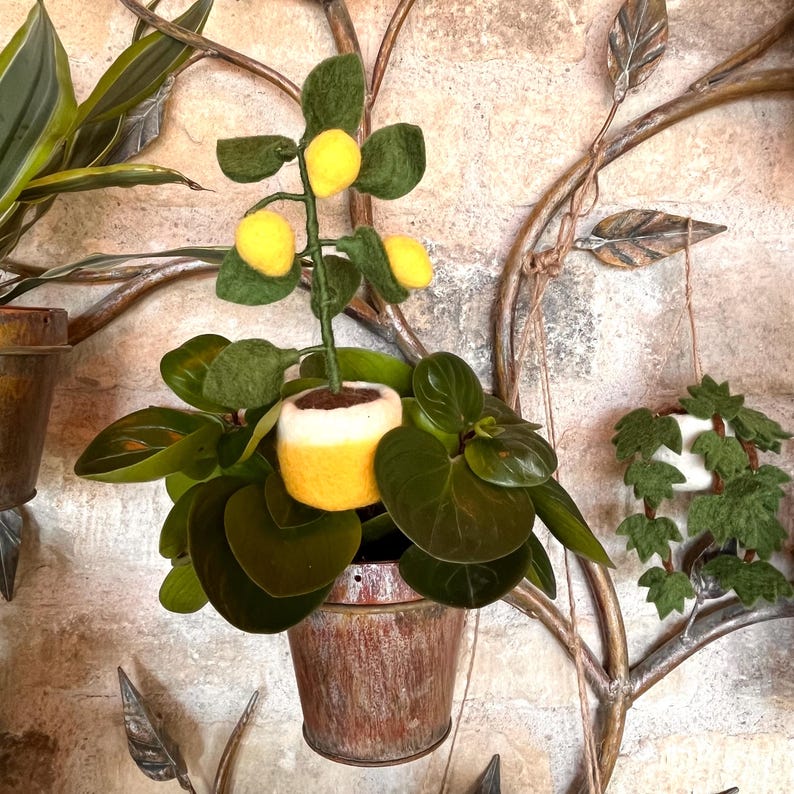 Handmade Felt Lemon Tree Standing Decor 19 x 6 cm Yellow Green Two-Tone Pot
