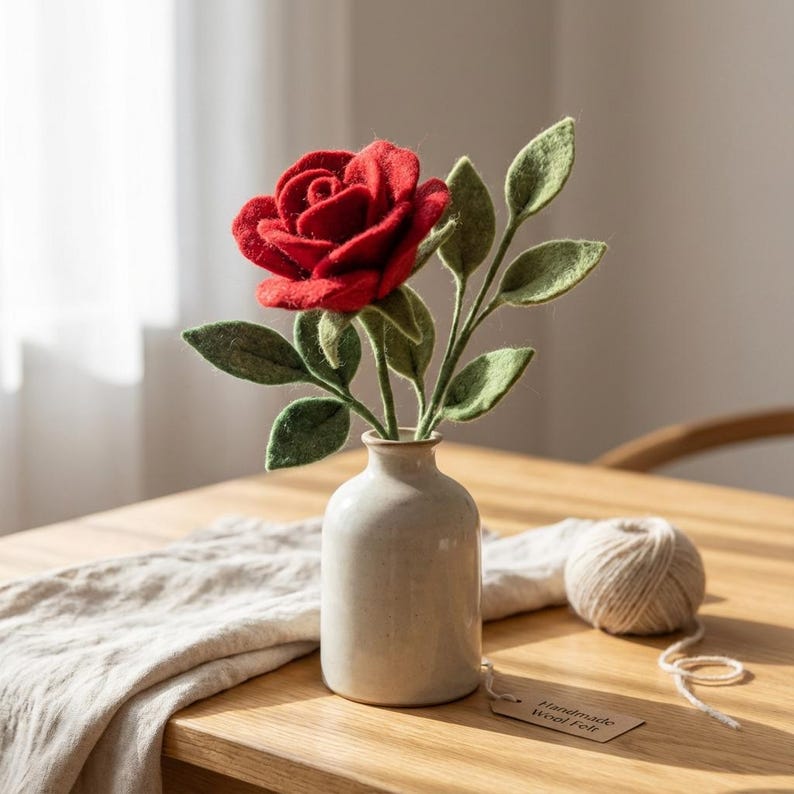 Handmade Needle Felted Wool Flower Bouquet - Forever Flowers for Vase Decor, Floral Gift