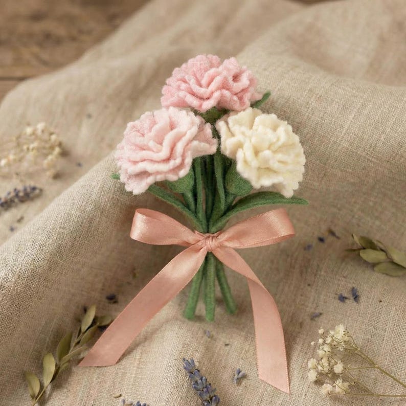Handmade Needle Felted Wool Flower Bouquet - Forever Flowers for Vase Decor, Floral Gift