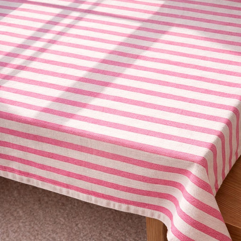 Striped Linen Tablecloth | Farmhouse Dining Table Cover | Rustic Cotton-Linen Table Linen for Rectangular Square Round Tables