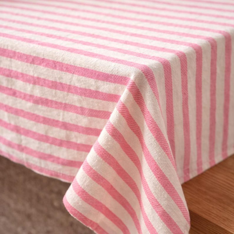 Striped Linen Tablecloth | Farmhouse Dining Table Cover | Rustic Cotton-Linen Table Linen for Rectangular Square Round Tables