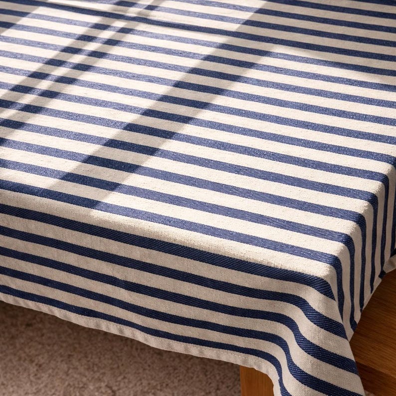 Striped Linen Tablecloth | Farmhouse Dining Table Cover | Rustic Cotton-Linen Table Linen for Rectangular Square Round Tables